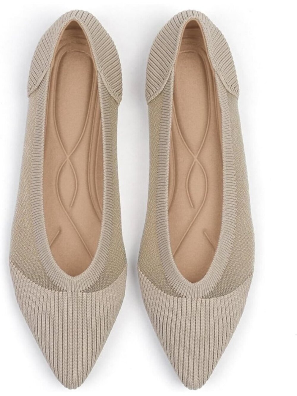 Women's Beige Knit Ballet Flats Pointed Toe Comfortable Mesh Casual Shoes